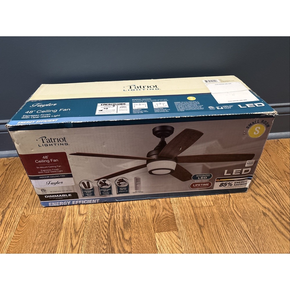 Patriot Lighting Taylor 48" Ceiling Fan Espresso Finish W/ Opal Glass Light